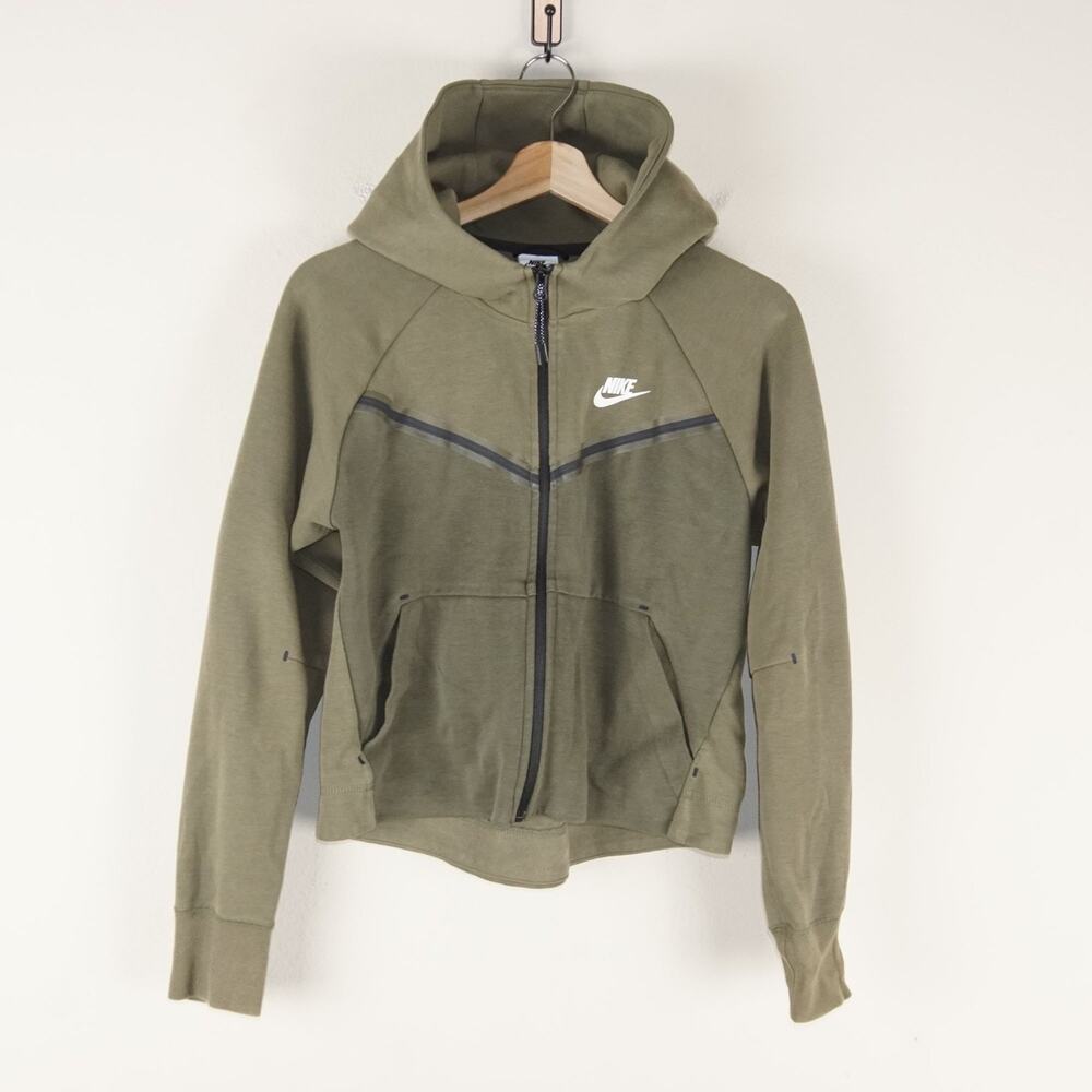 Nike Tech Fleece Windrunner Green Full Zip Hoodie Olive Green Womens Sz XS